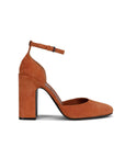 Fabrizio Viti Loren Pump High Heel Created from the most sophisticated suede, this heeled wonder in a caramel brown hue is Fabrizio's contemporary take on the classic Mary Jane. Chunky heel and suede ankle strap. Caramel color suede.